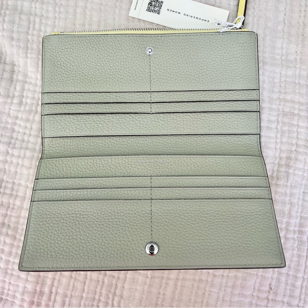 Tory Burch | NWT Blake ColorBlock Slim Envelope Wallet Yellow Pinefrost Silver - Picture 4 of 9
